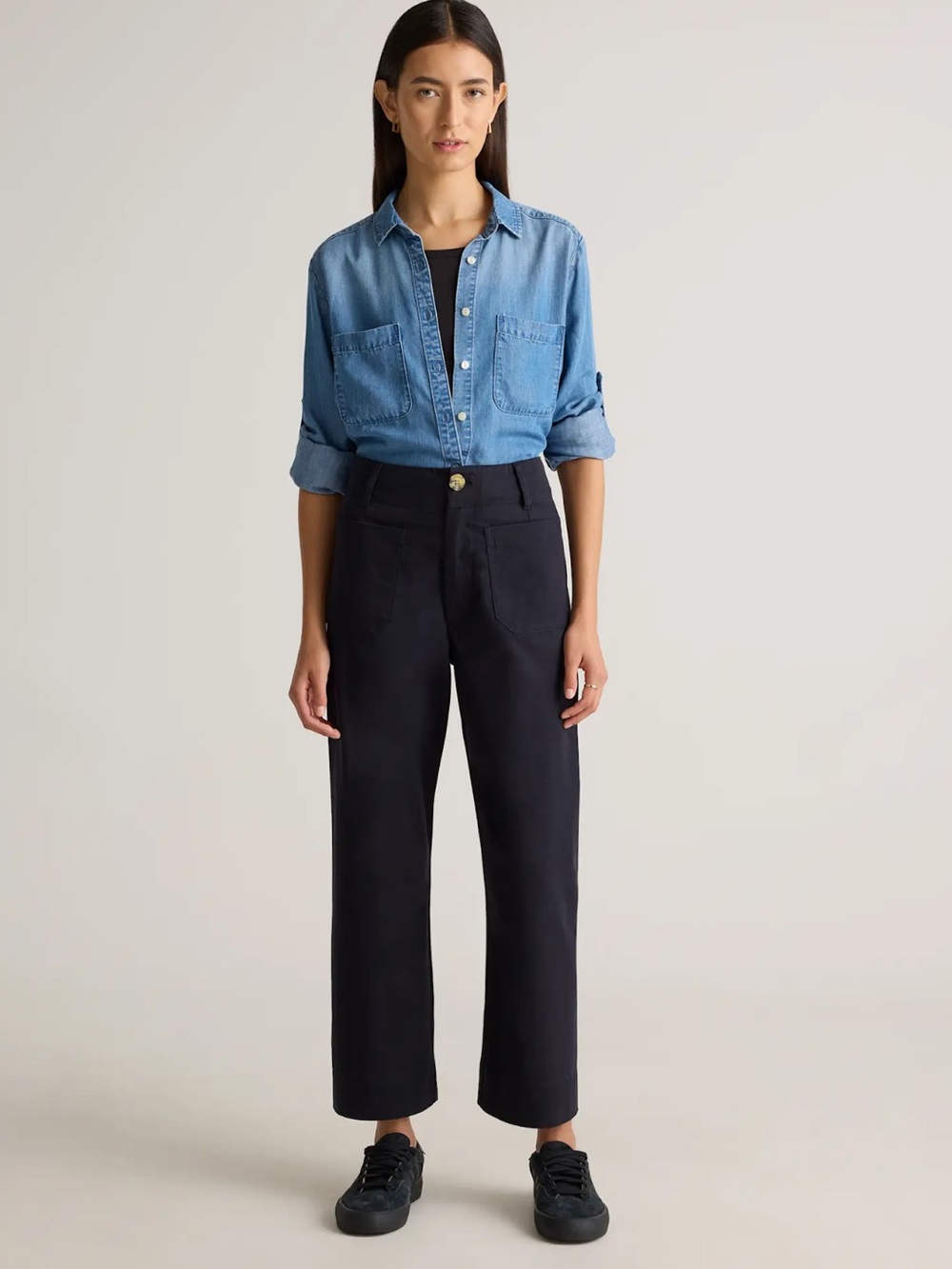 Quince Organic Stretch Cotton Chino Cropped Wide Leg Pants size 16 CFL01 - Picture 2 of 13